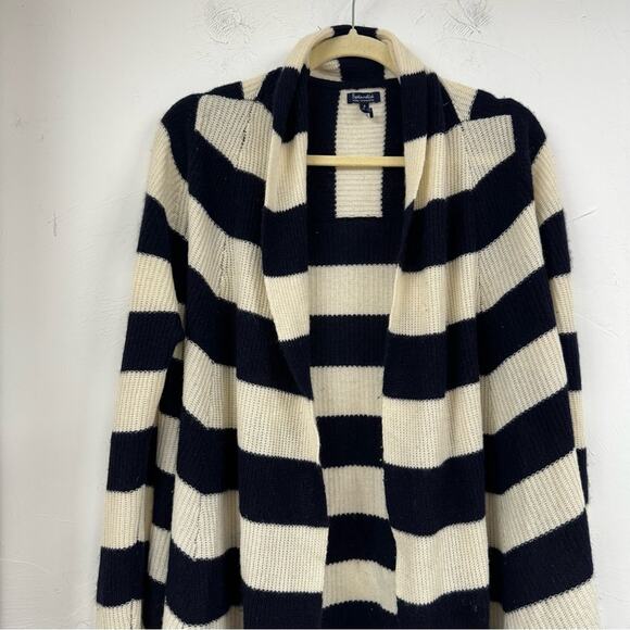 Splendid Cream & Black Cashmere Open Front Cardigan Sweater Womens M Chunky Cozy - Picture 2 of 9